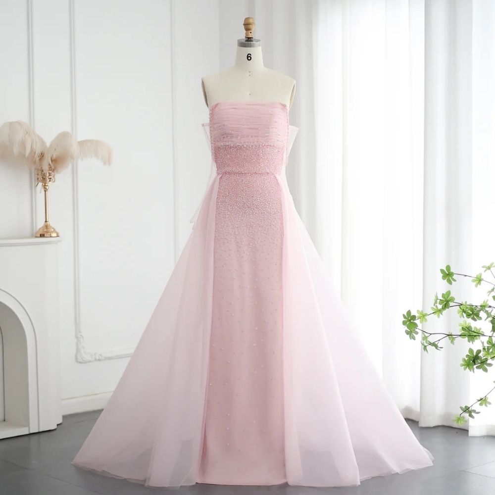 Chic Strapless Pink Evening Dress